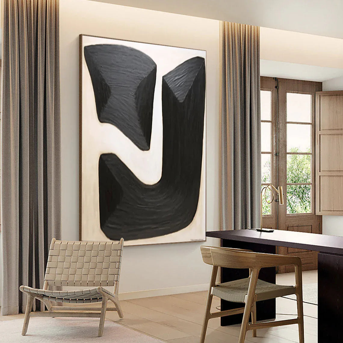 Monumental Shapes Canvas Art-Geometric Black and White Block Tension Abstract Wall Art - artextured