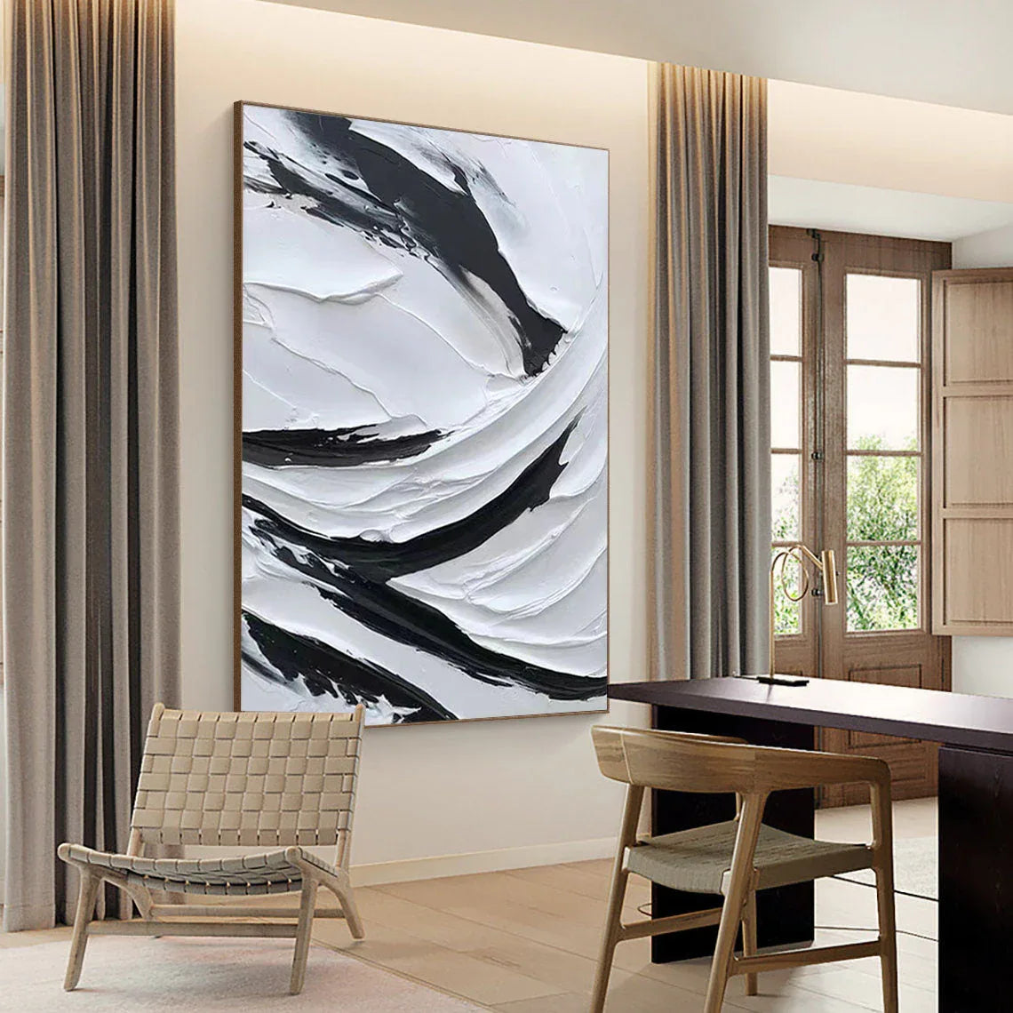 Dynamic Flow-Modern Minimalist Black and White Texture Thick Painted Abstract Wall Art - artextured