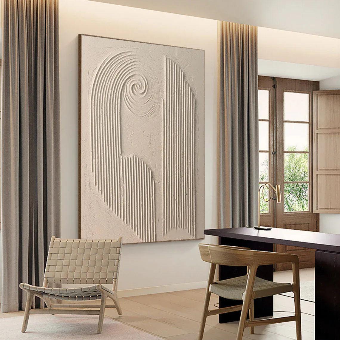 Spiral Harmony Textured Art-Geometric Spiral Vertical Line Wabi Sabi Abstract Wall Art - artextured