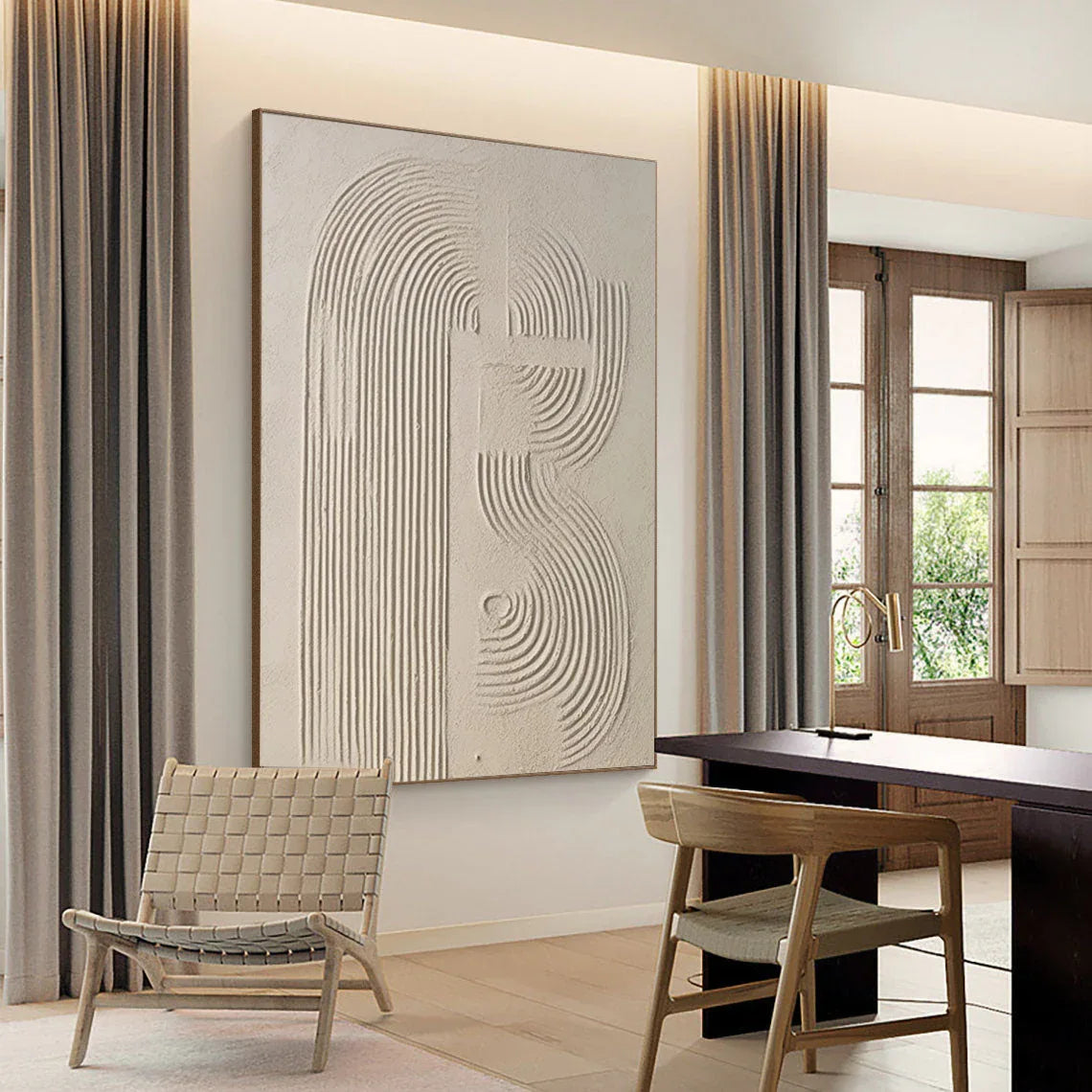 Linear Harmony in Sandstone-Modern Minimalist Three-Dimensional Shallow Meter Curve Abstract Wall Art - artextured