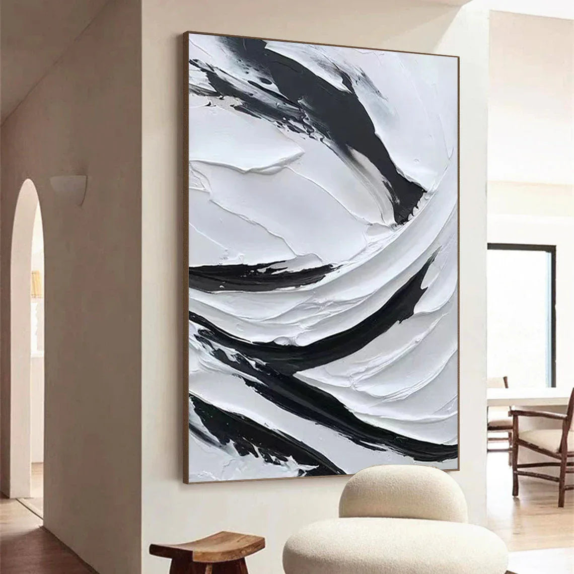 Dynamic Flow-Modern Minimalist Black and White Texture Thick Painted Abstract Wall Art - artextured