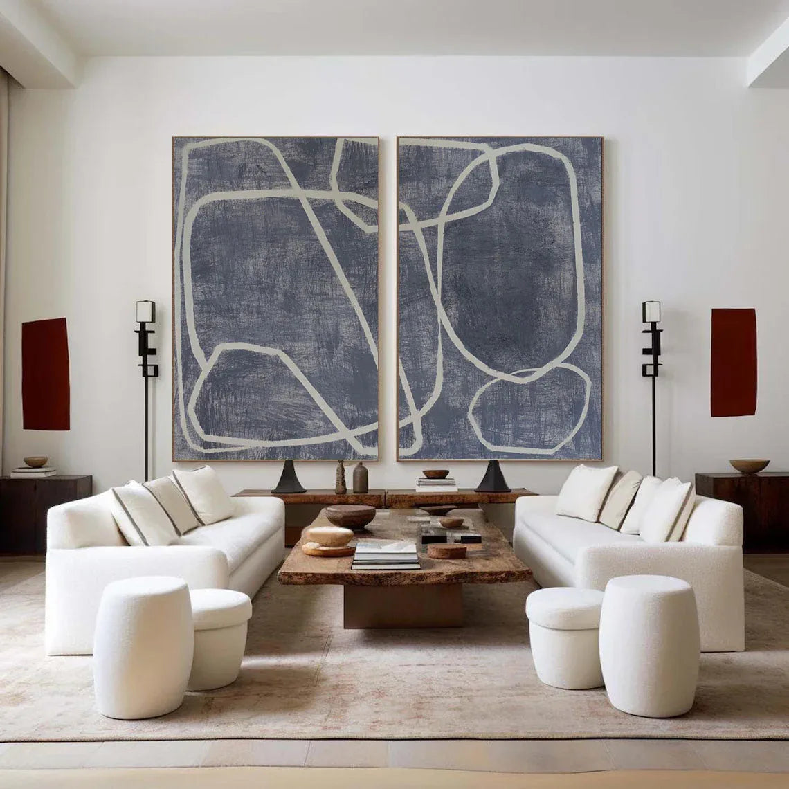 Abstract Dual Canvas Art - Dynamic Geometric Linework SET OF 2 - artextured