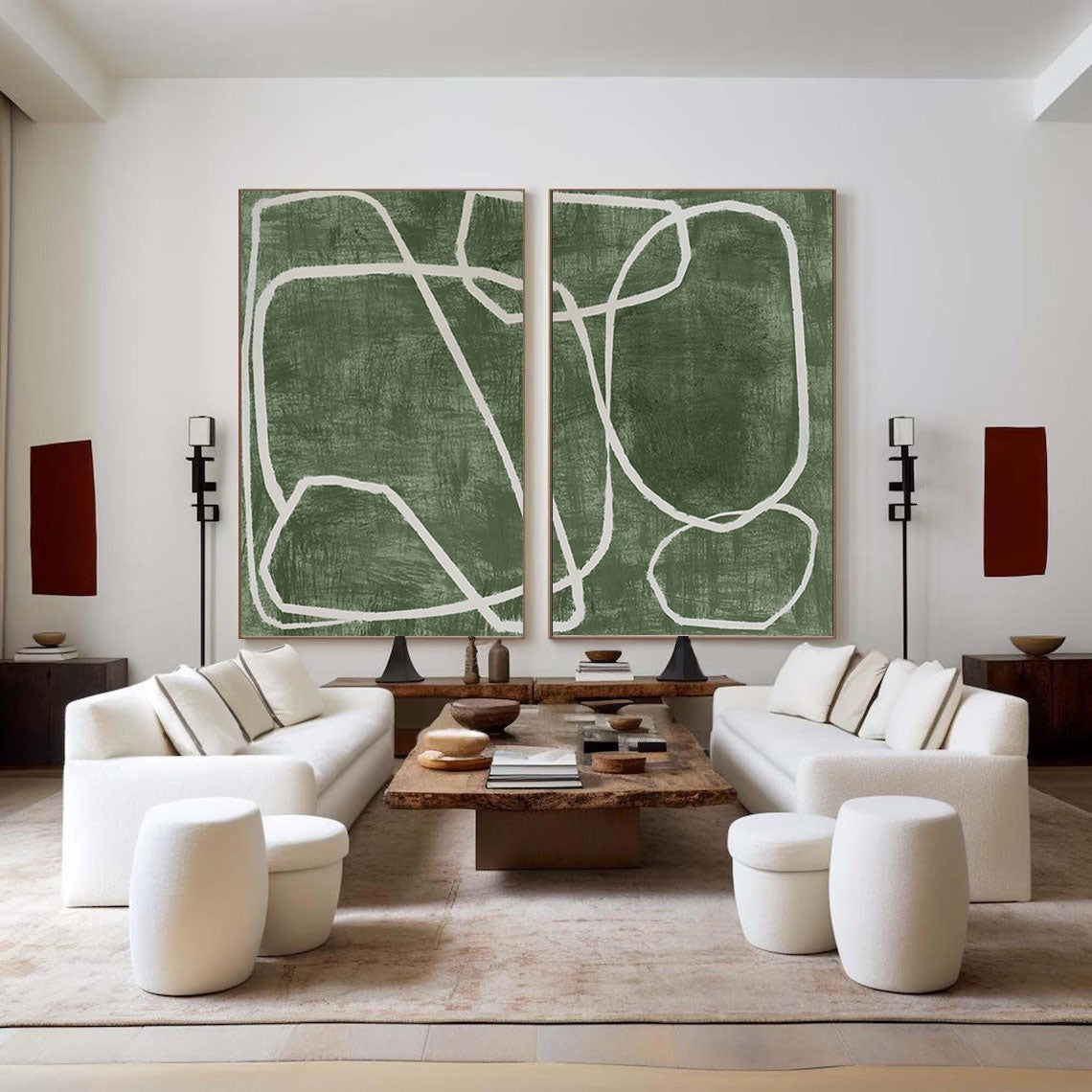 Emerald Dual Canvas Art - Geometric Minimalist Lines SET OF 2
