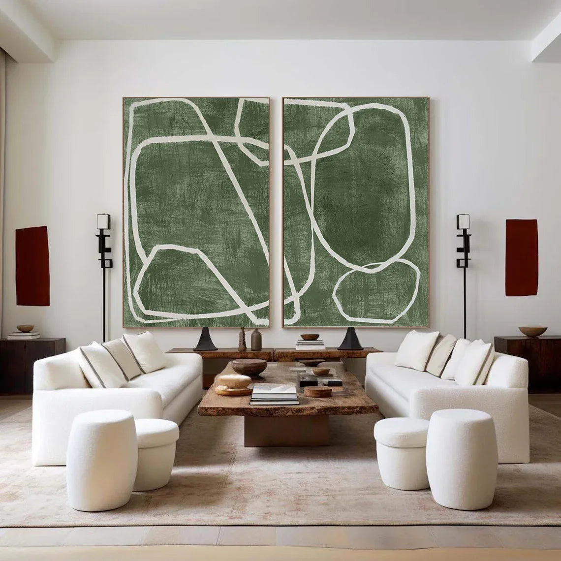 Emerald Dual Canvas Art - Geometric Minimalist Lines SET OF 2 - artextured