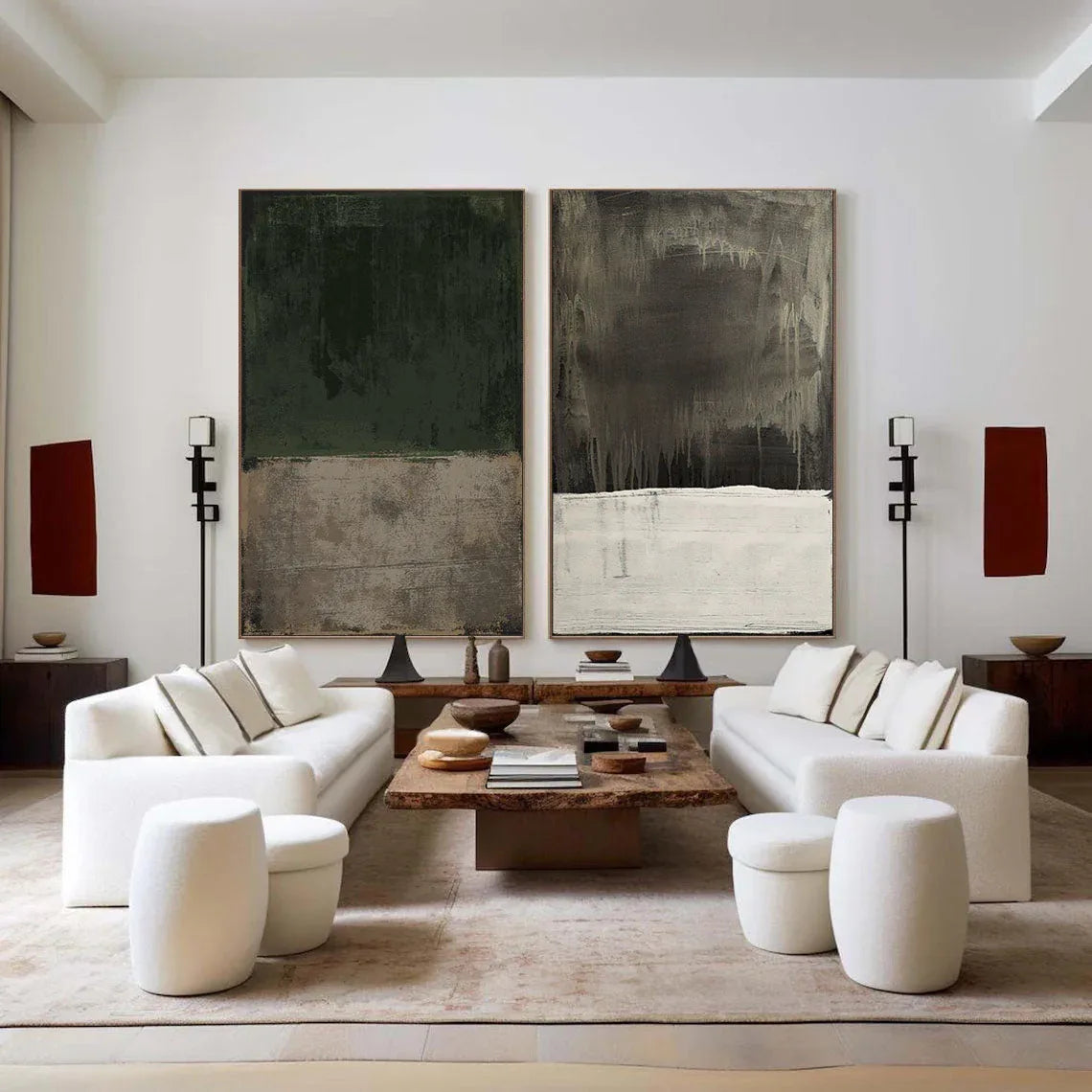 Emerald Mist Dual Canvas SET OF 2-Abstract Texture Oil Painting Wall Art for Home Decoration - artextured