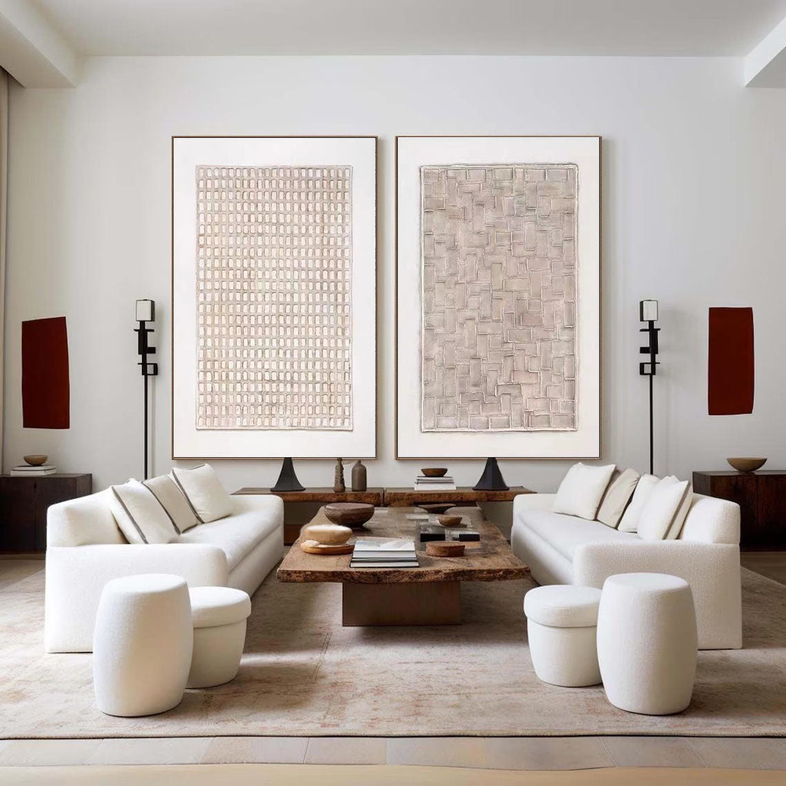 Textured Geometry: Minimalist Canvas Duo SET OF 2