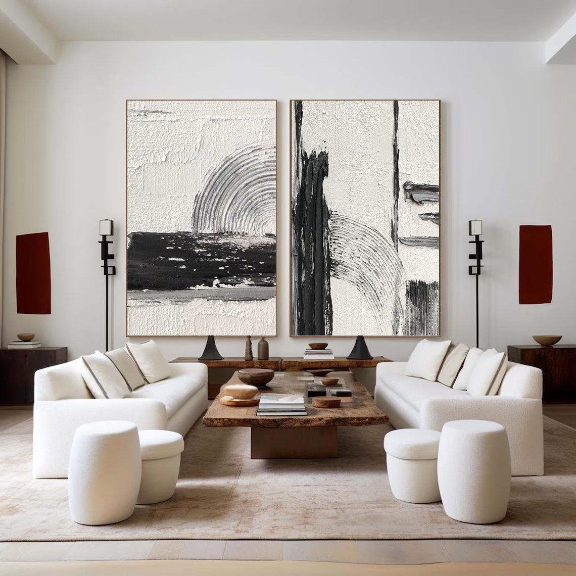 Bold Harmony: Black and White Textured Canvas Duo SET OF 2