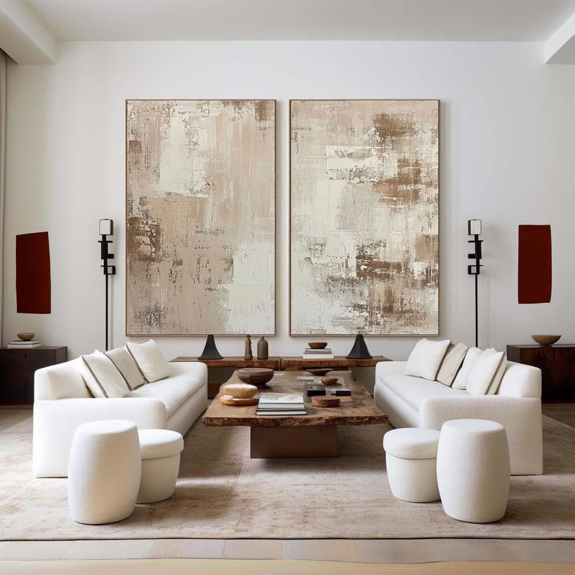 Abstract Elegance: Neutral Textured Canvas Set SET OF 2