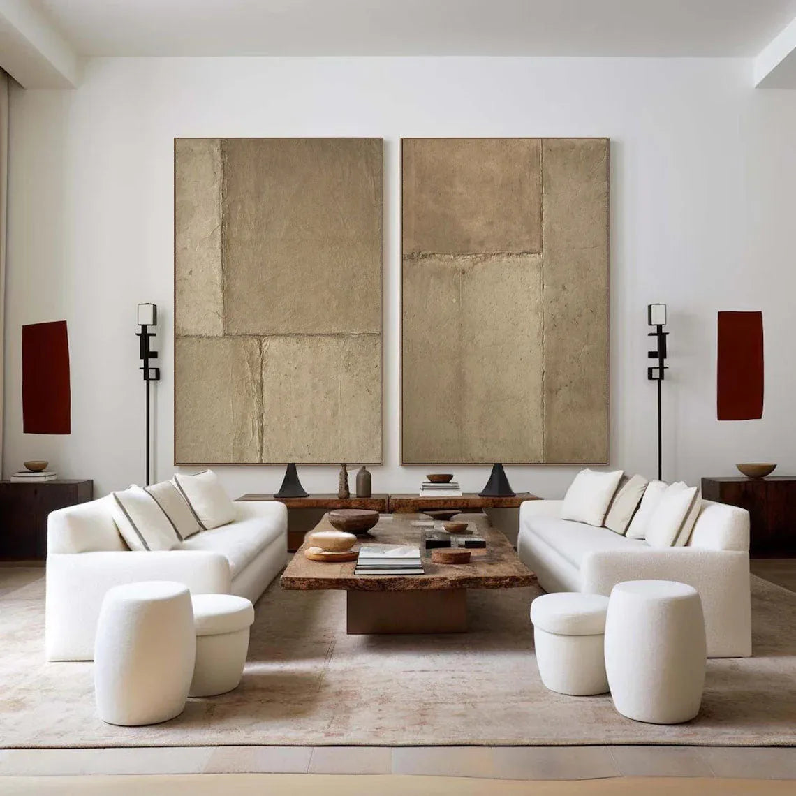 Rustic Harmony-Modern Hand Painted Geometric Light Brown Diptych Abstract Wall Art - artextured