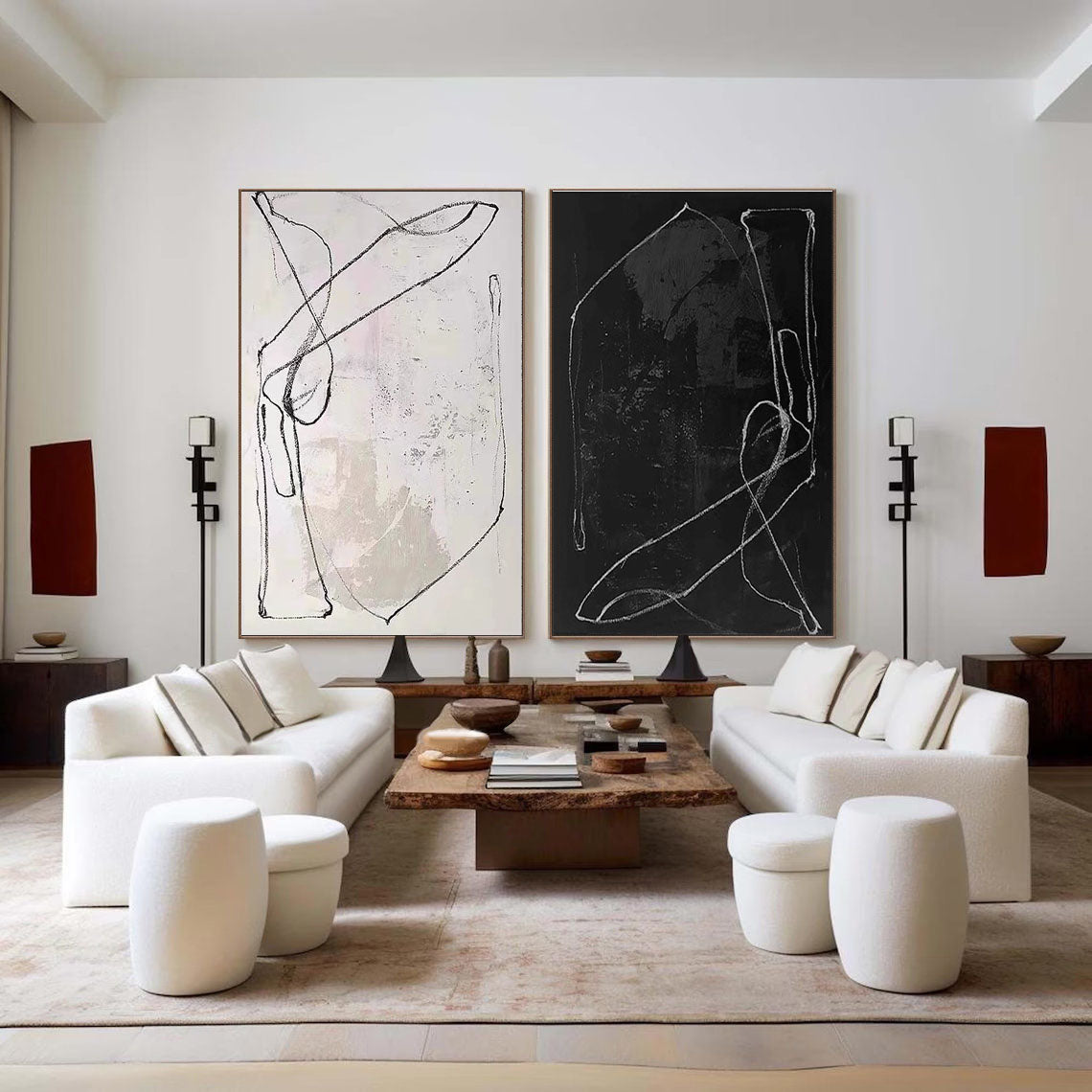 Monochrome Rhythm: Abstract Line Canvas Duo SET OF 2