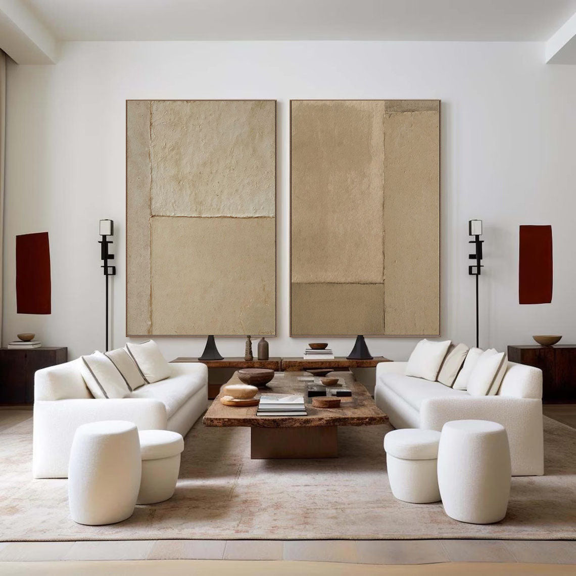 Earthy Simplicity-Brown Geometric Abstract Double Canvas Wall Art for Minimalist Decoration