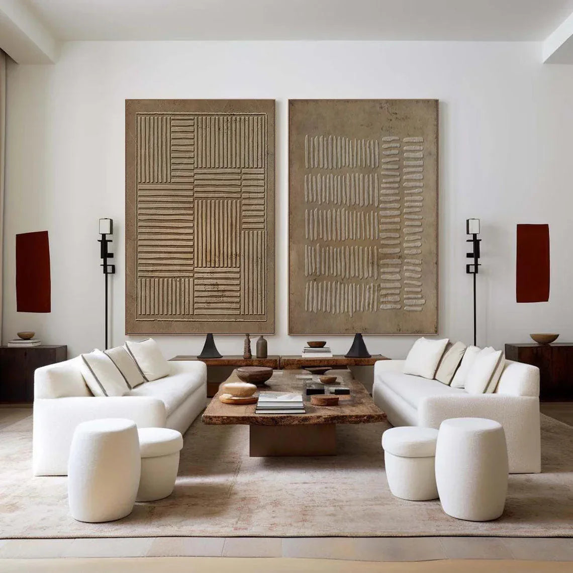 Linear Harmony SET OF 2-Handmade Geometric Vertical and Horizontal Stripes Texture Abstract Wall Art - artextured