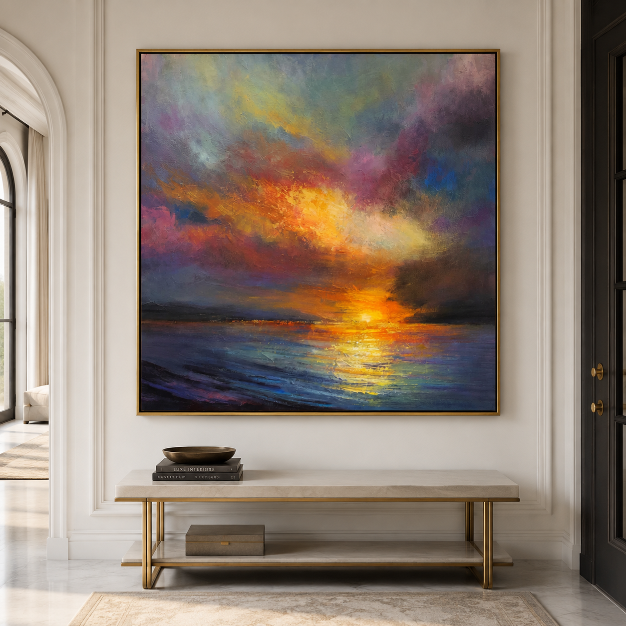 Chromatic Sunset Sea-Modern Minimalist Sunset Sea Sunset Texture Oil Painting Wall Art