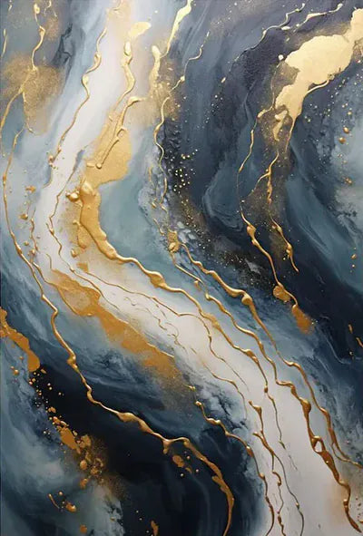Abstract Blue & Gold Wall Art – Modern Textured Canvas Painting#AB0519056