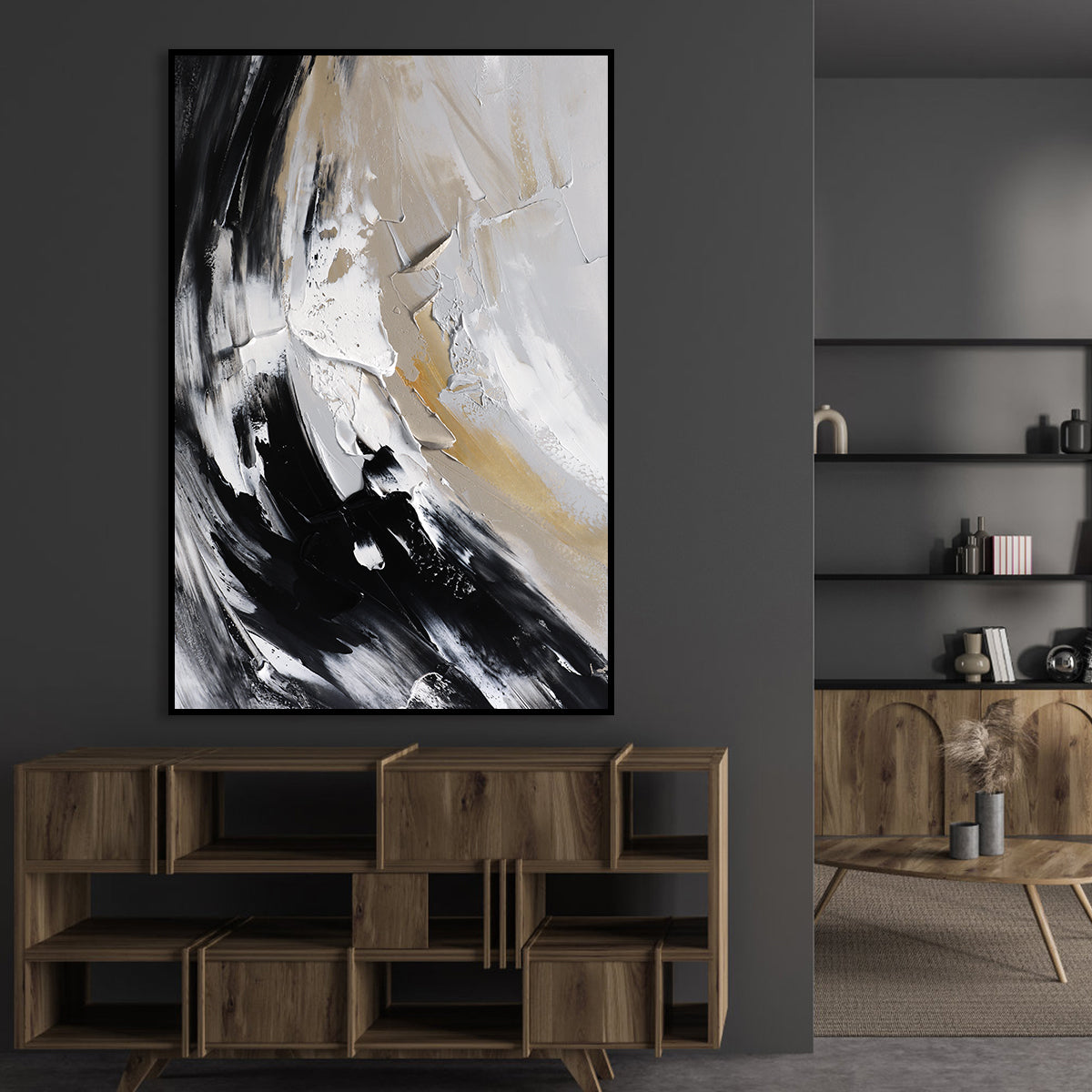 Monochrome Symphony Canvas-Modern Light Luxury Abstract Texture Oil Painting Wall Art