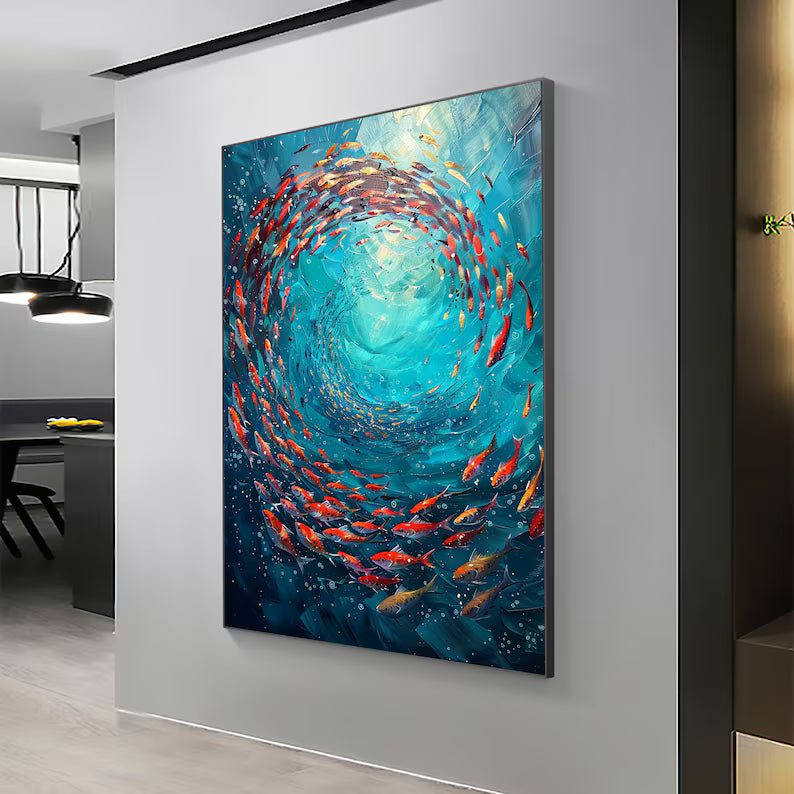 Whirling School – Textured Abstract Ocean Fish Wall Art