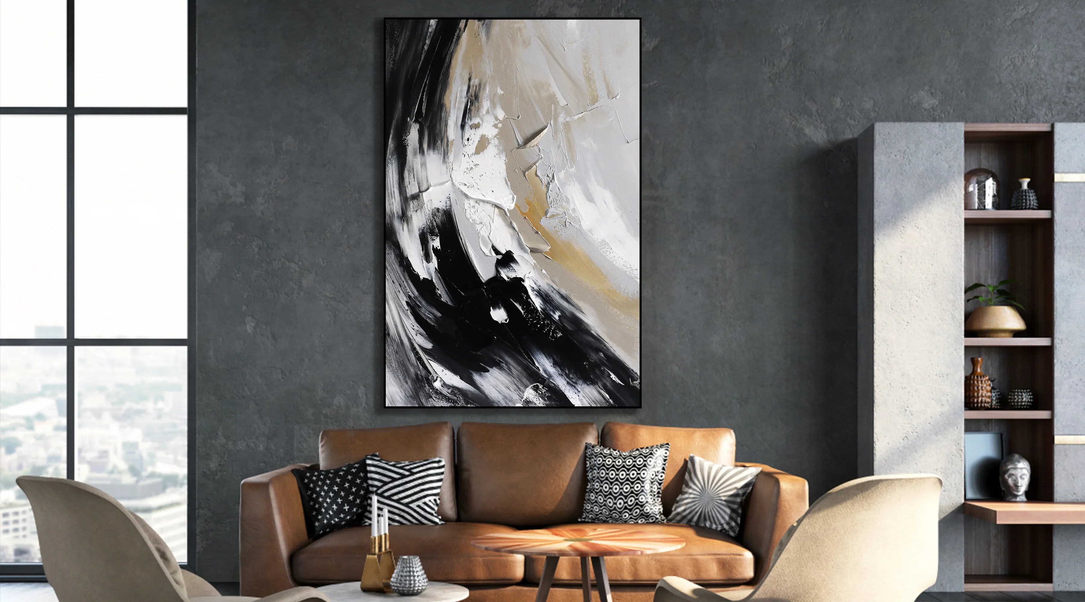 Monochrome Symphony Canvas-Modern Light Luxury Abstract Texture Oil Painting Wall Art - artextured