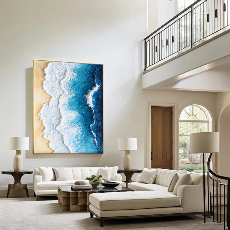 Textured Abstract Ocean-Inspired Oil Painting – Tidal Boundary#AB140105