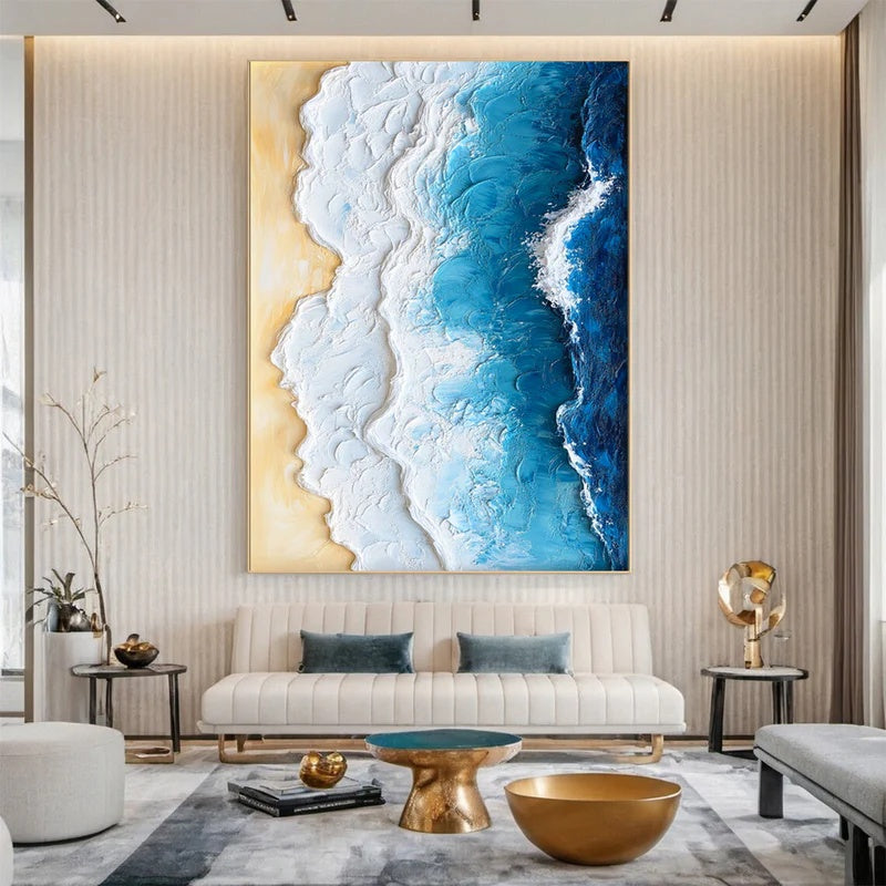 Textured Abstract Ocean-Inspired Oil Painting – Tidal Boundary#AB140105