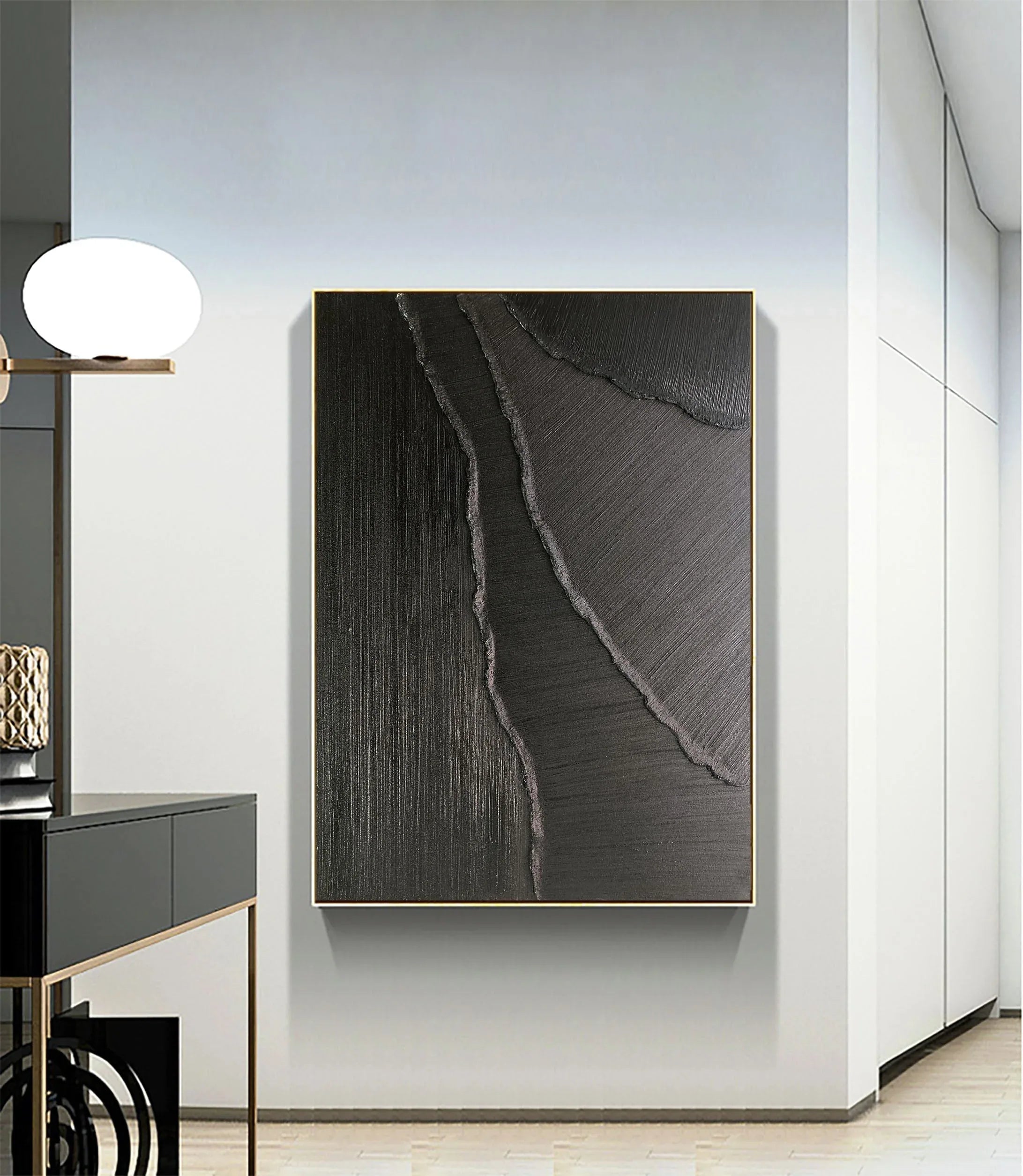 Dark Rift-Minimalist Black and Gray Textured Lines and Abstract Wall Art in Modern Interior Design - artextured
