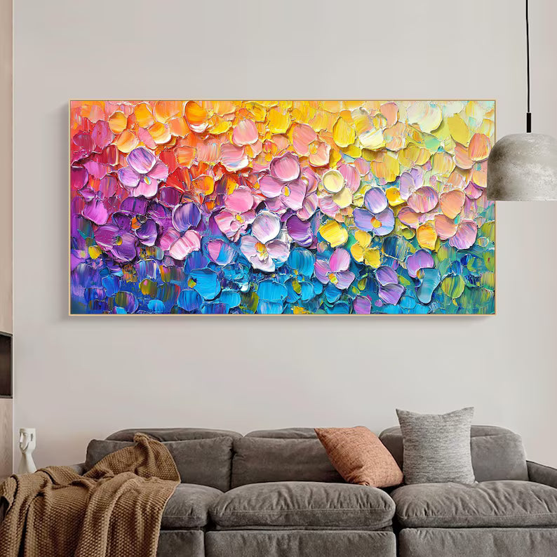 Blooming Rainbow – Colorful Textured Floral Abstract Wall Art#AB14021