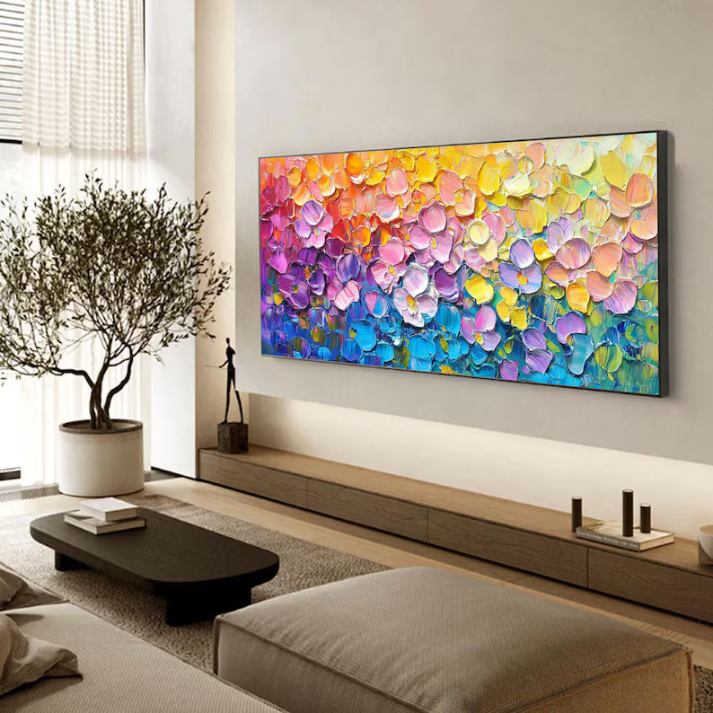 Blooming Rainbow – Colorful Textured Floral Abstract Wall Art#AB14021