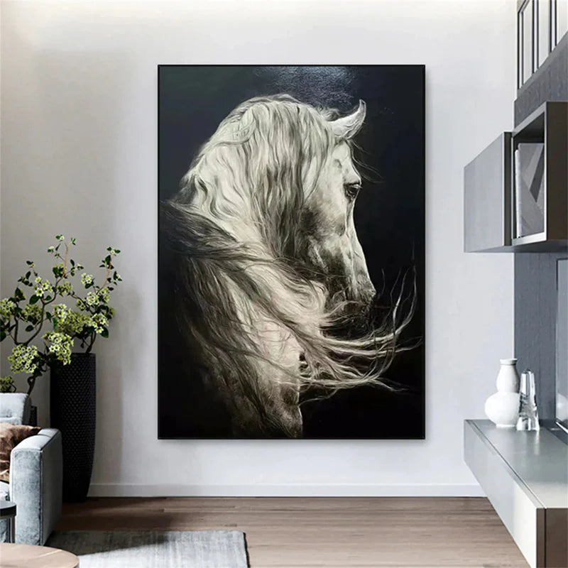 Silver Grace – Realistic White Horse Canvas#AB0519018