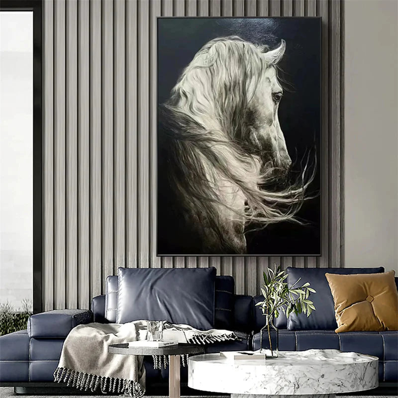 Silver Grace – Realistic White Horse Canvas#AB0519018