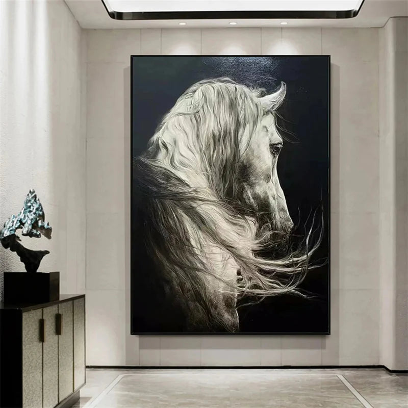Silver Grace – Realistic White Horse Canvas#AB0519018