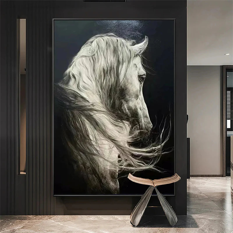 Silver Grace – Realistic White Horse Canvas#AB0519018
