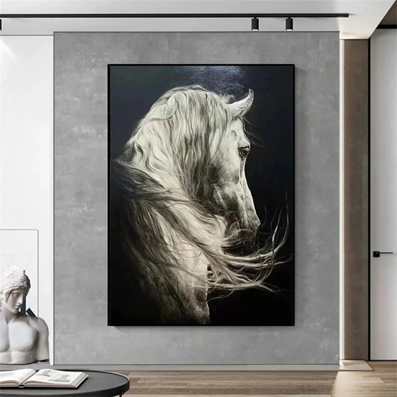 Silver Grace – Realistic White Horse Canvas#AB0519018