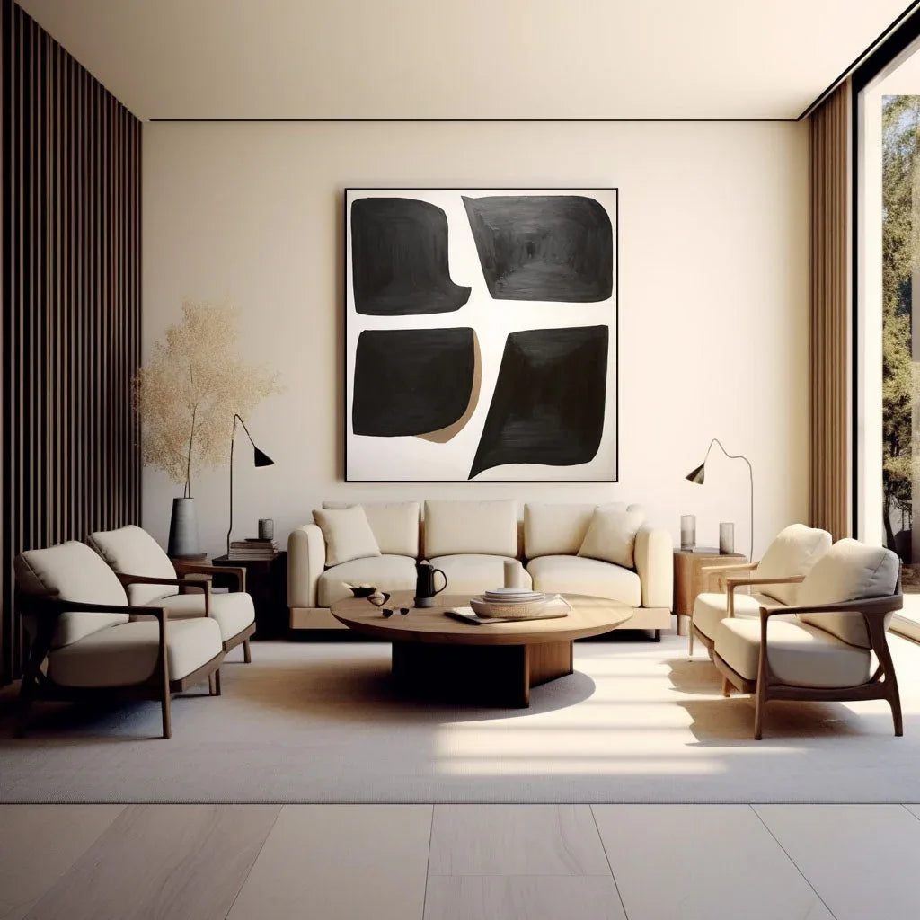 Abstract Balance Wall Art-Minimalist Black and White Geometric Balance Abstract Oil Painting - artextured