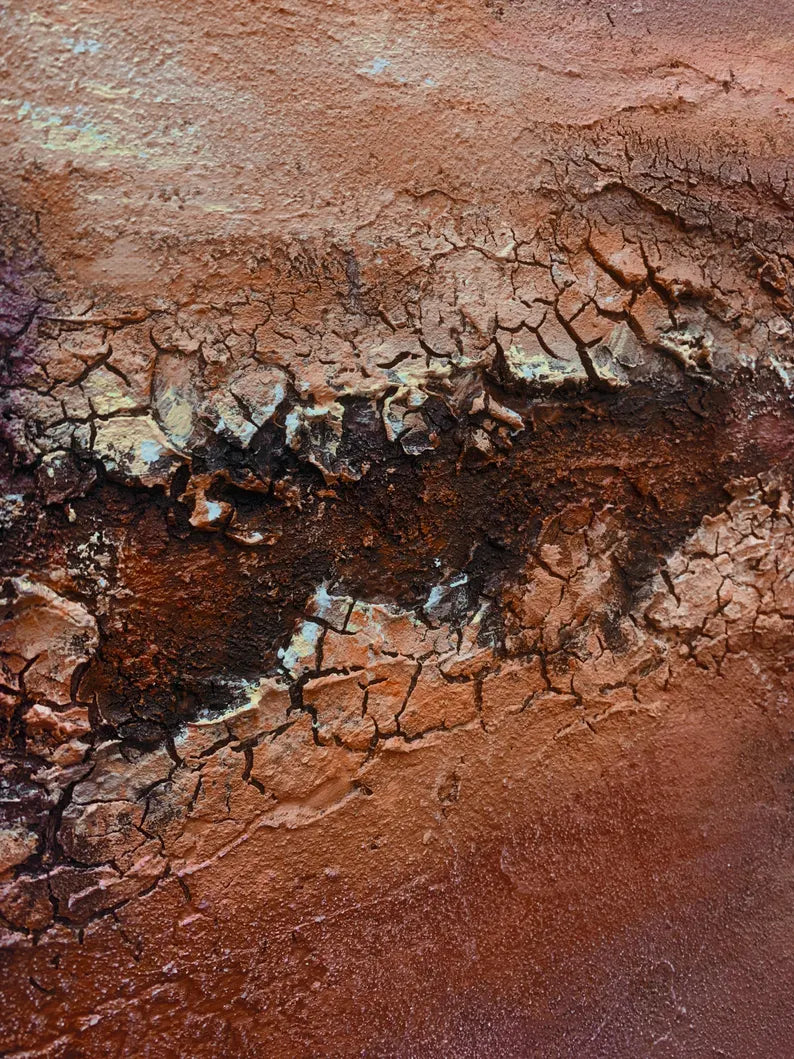 Ember Horizon – Textured Abstract Wall Art in Rust Red and Dark Earth Tones#AB14036