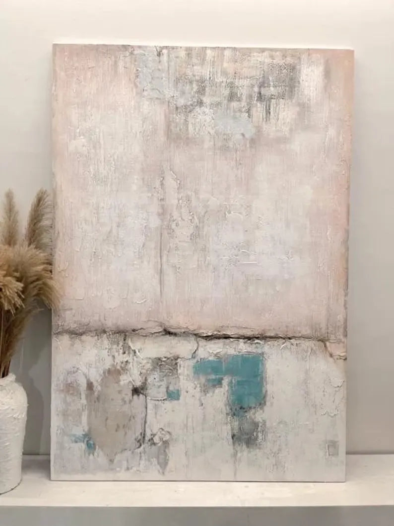Faded Memory – Textured Abstract Wall Art in Blush Pink, Beige and Teal#AB14037