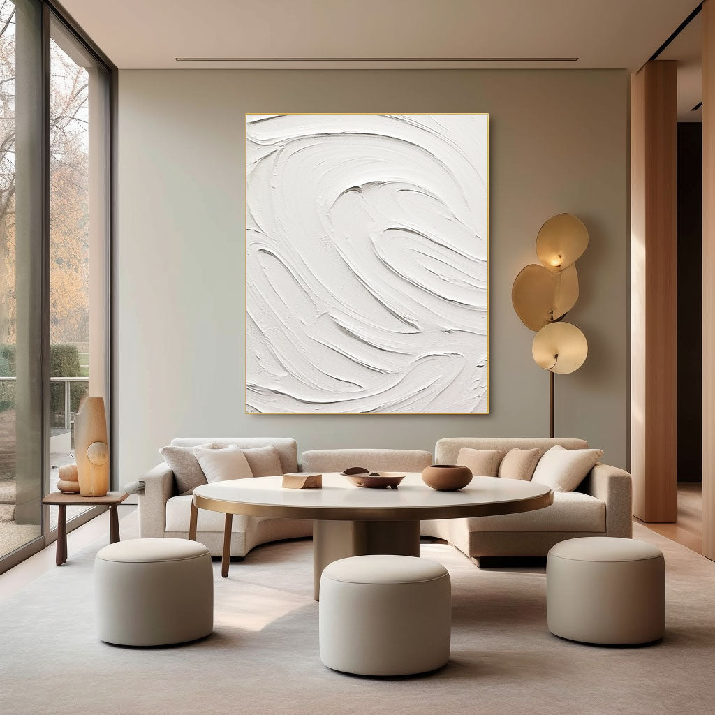 Elegant Minimalist White Textured Abstract Art for Modern Spaces