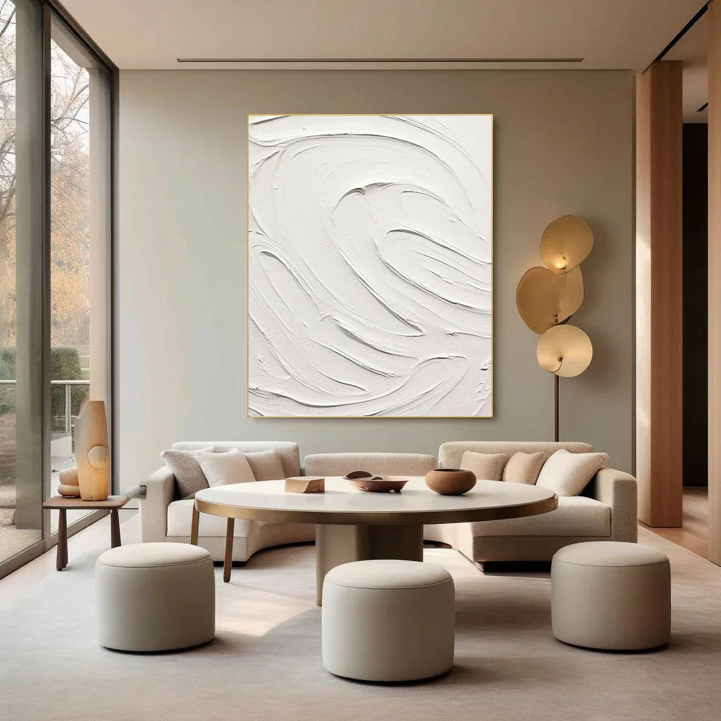 White Swirl Echo-Elegant Minimalist White Textured Abstract Art for Modern Spaces - artextured