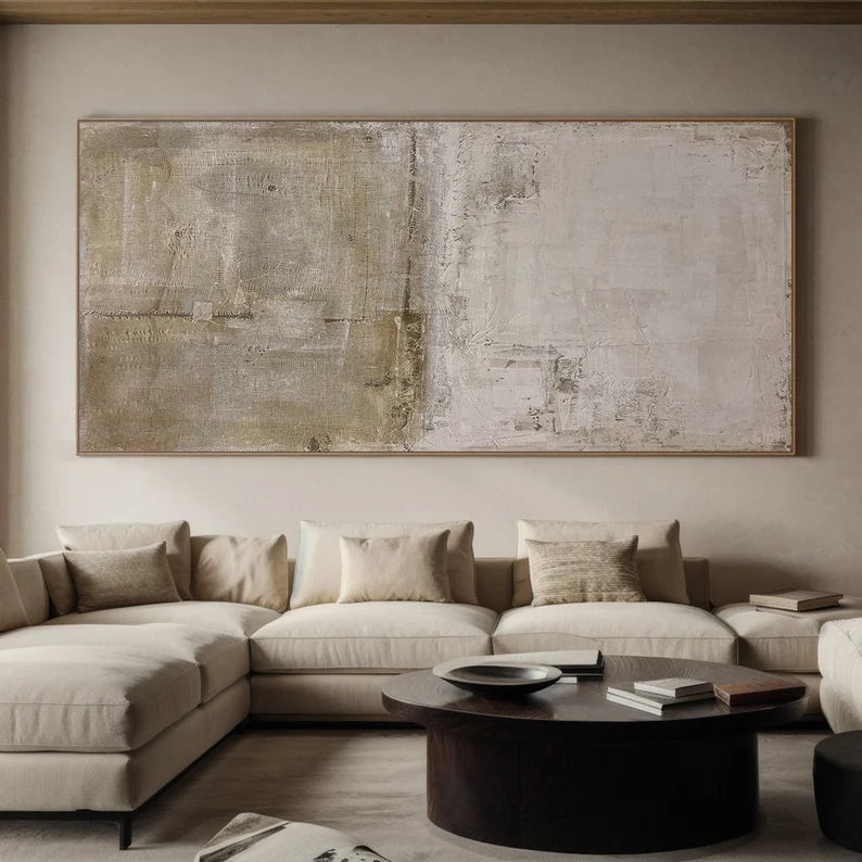 Quiet Meadow – Neutral Textured Abstract Wall Art in Earth Green and Beige#AB14038