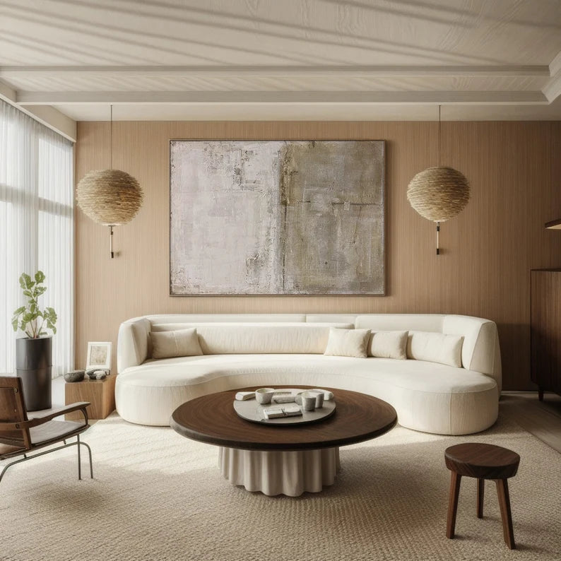 Quiet Meadow – Neutral Textured Abstract Wall Art in Earth Green and Beige#AB14038