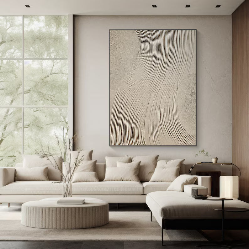 Zen Ridges – 3D Textured Neutral Wall Art with Wavy Sand Lines#AB14041
