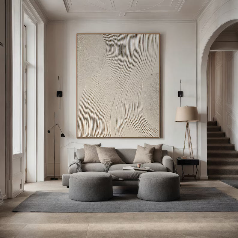 Zen Ridges – 3D Textured Neutral Wall Art with Wavy Sand Lines#AB14041