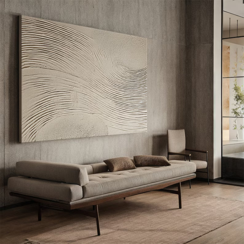 Zen Ridges – 3D Textured Neutral Wall Art with Wavy Sand Lines#AB14041