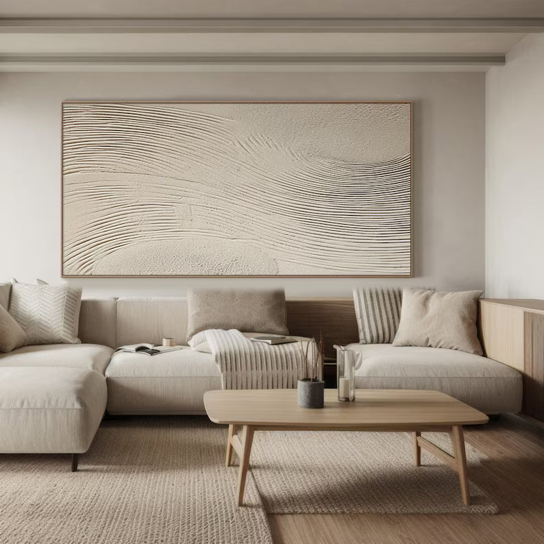 Zen Ridges – 3D Textured Neutral Wall Art with Wavy Sand Lines#AB14041