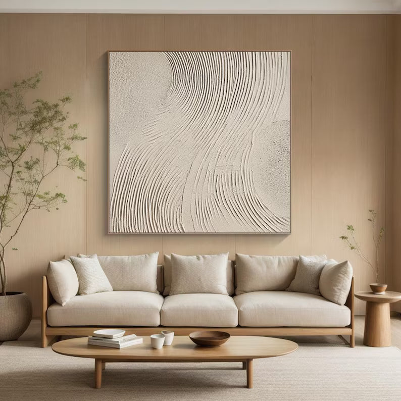 Zen Ridges – 3D Textured Neutral Wall Art with Wavy Sand Lines#AB14041