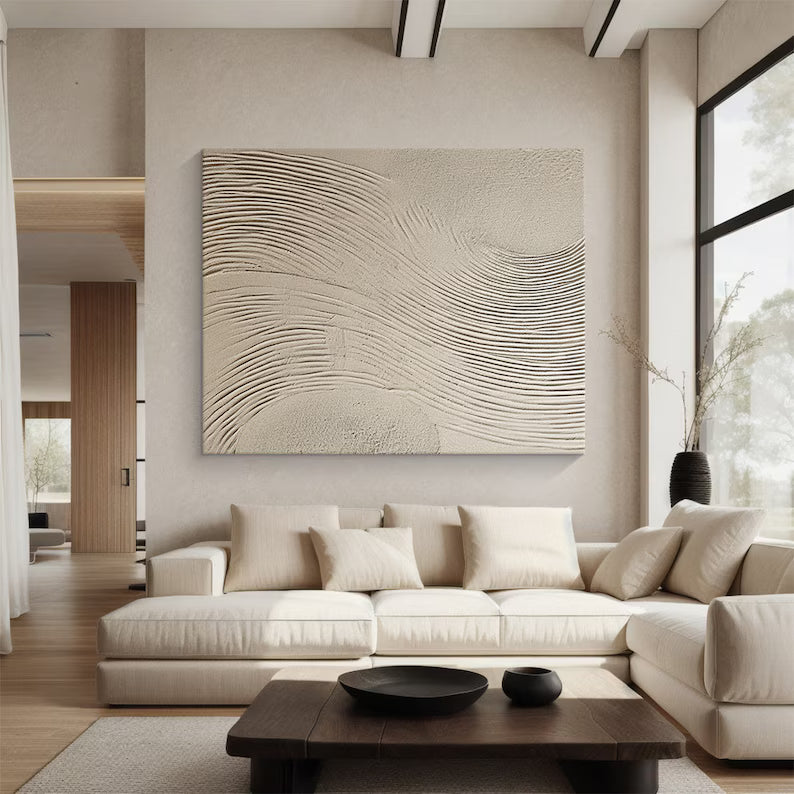 Zen Ridges – 3D Textured Neutral Wall Art with Wavy Sand Lines#AB14041