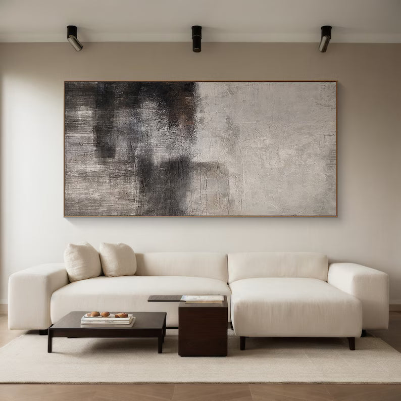 Shadowed Calm – Neutral Textured Abstract Wall Art in Charcoal and Beige#AB14042