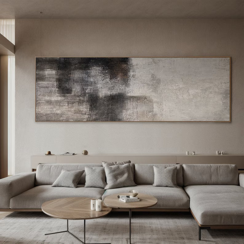 Shadowed Calm – Neutral Textured Abstract Wall Art in Charcoal and Beige#AB14042