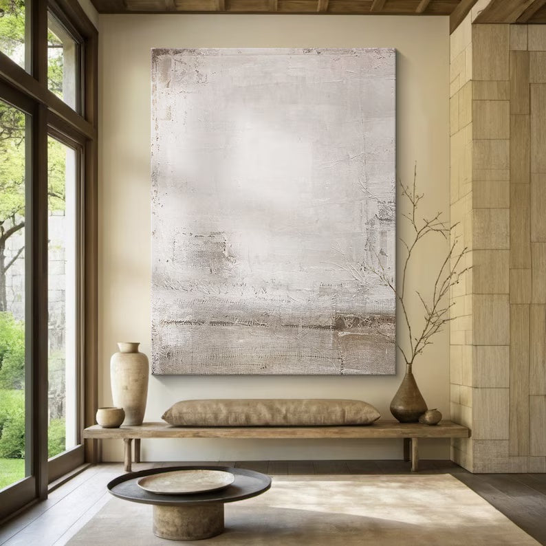 Still Light – Minimalist Neutral Textured Abstract Wall Art in Cream and Beige#AB14043