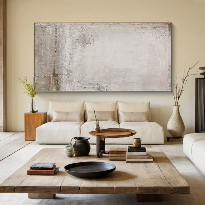 Still Light – Minimalist Neutral Textured Abstract Wall Art in Cream and Beige#AB14043