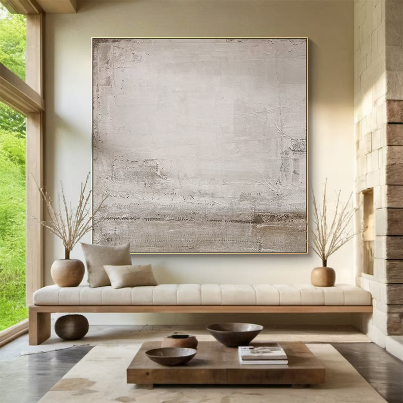 Still Light – Minimalist Neutral Textured Abstract Wall Art in Cream and Beige#AB14043
