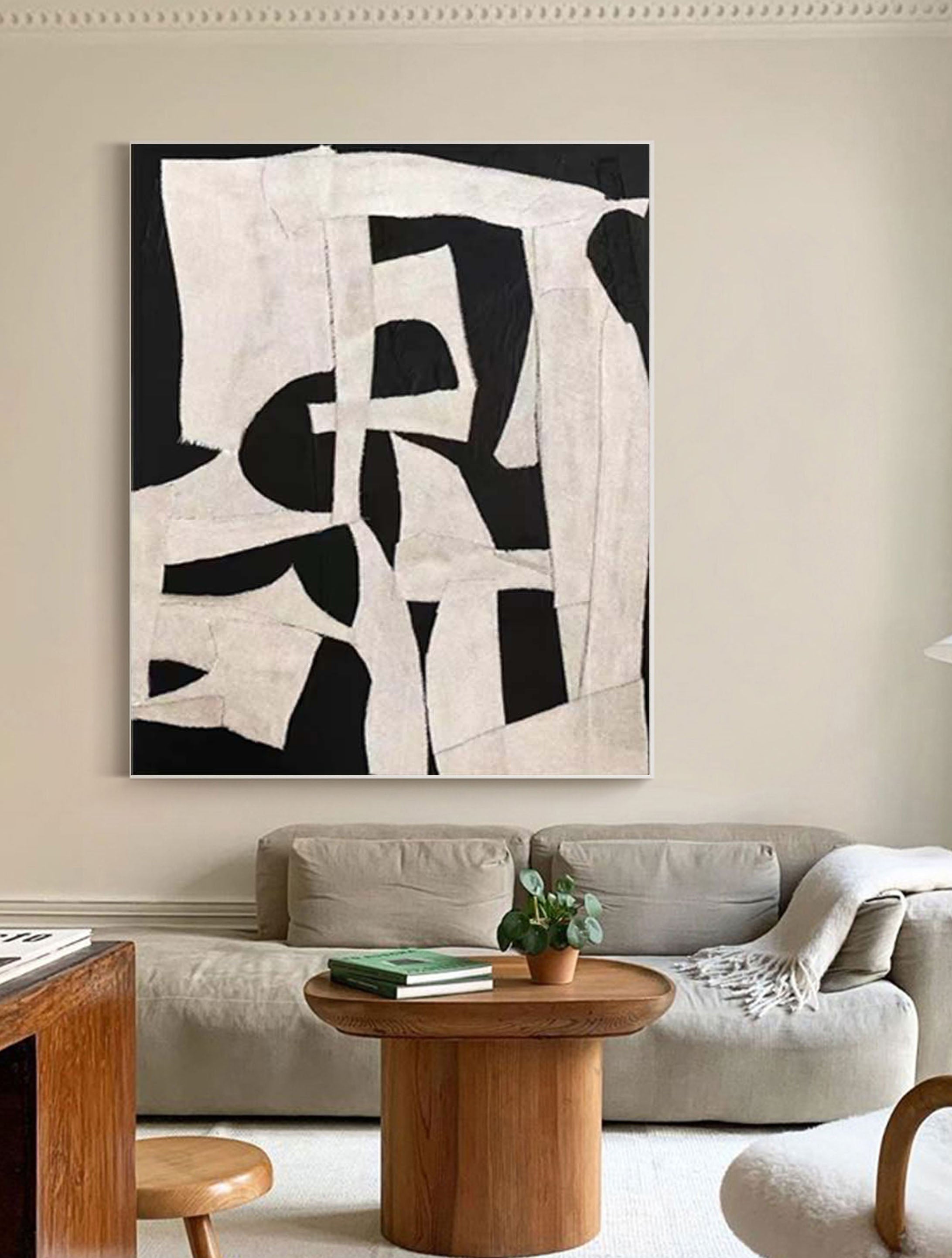Abstract Harmony: Black and White Geometric Canvas